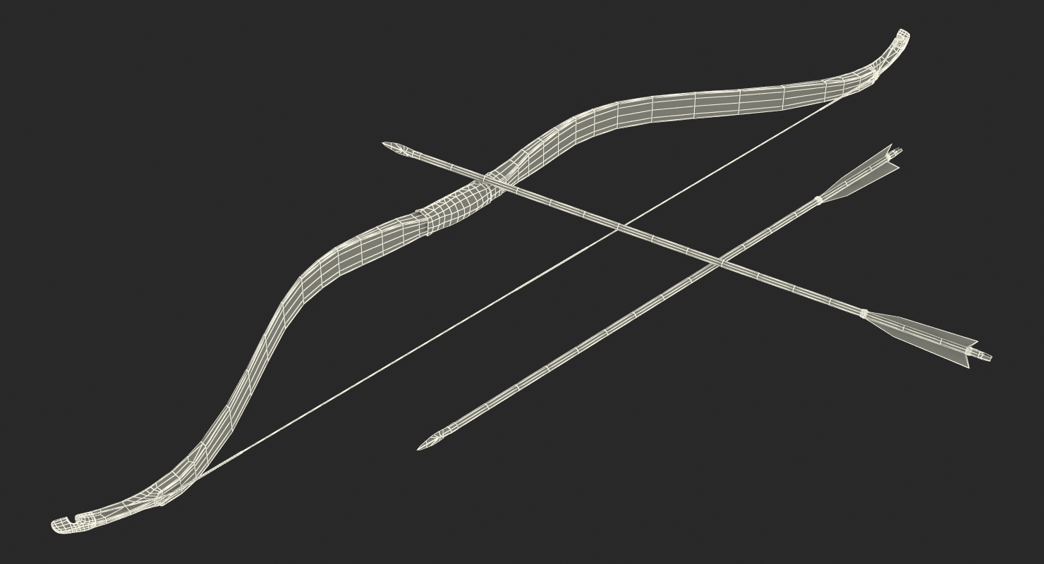 3D model Antique Wooden Bow with Arrows