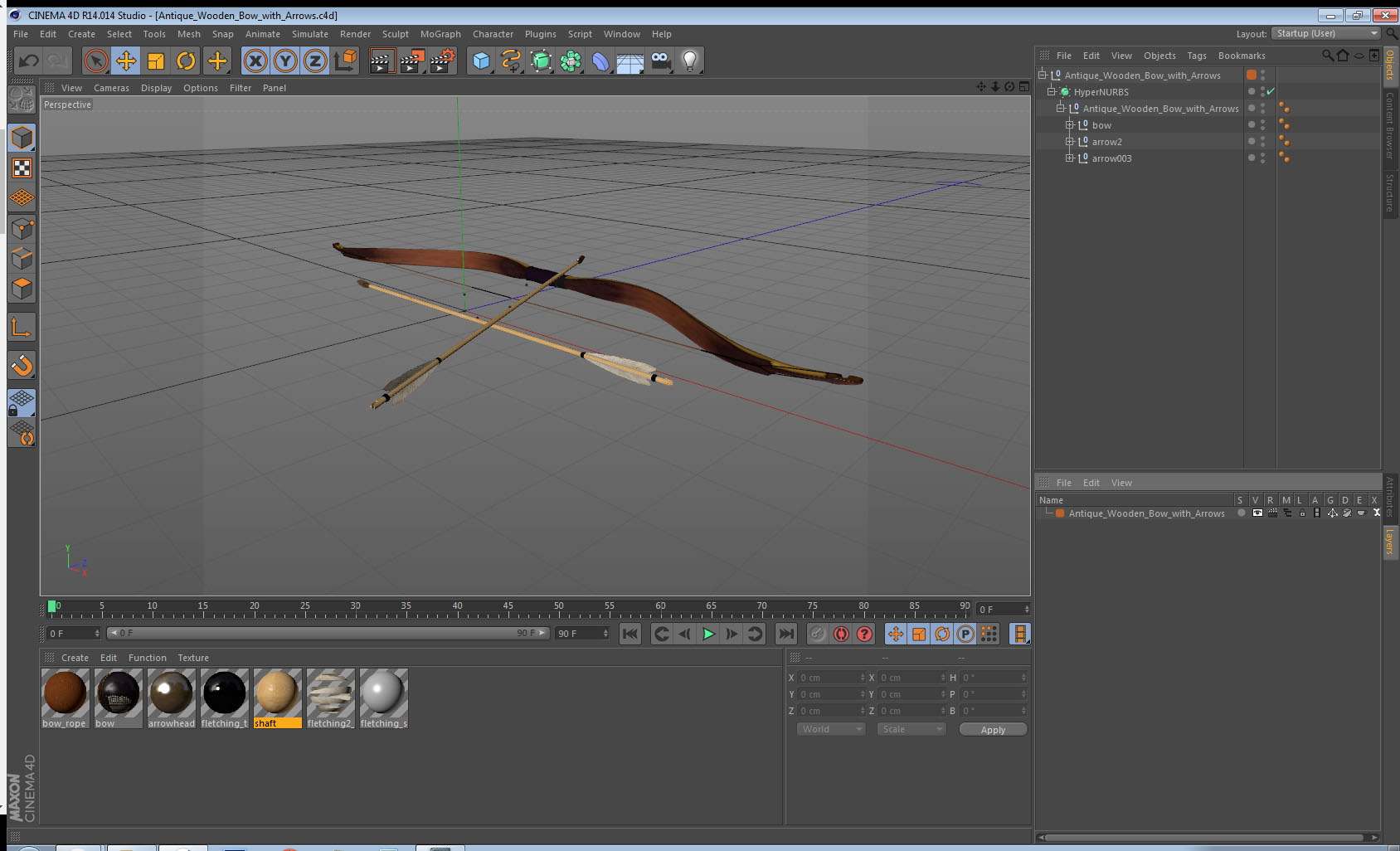 3D model Antique Wooden Bow with Arrows