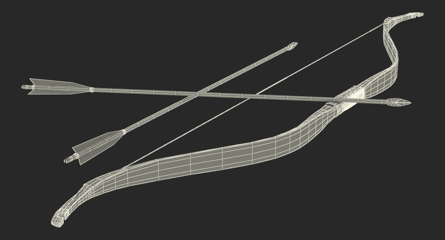 3D model Antique Wooden Bow with Arrows