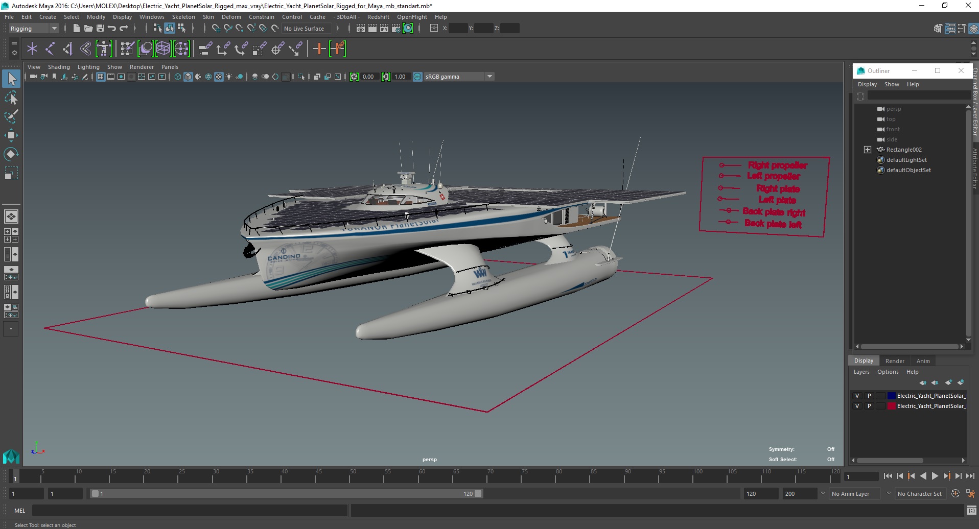 Electric Yacht PlanetSolar Rigged for Maya 3D