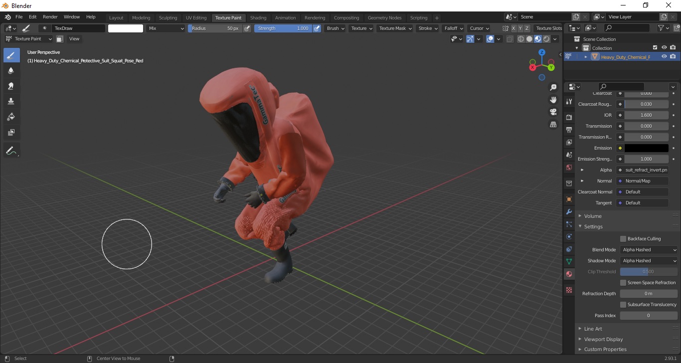 3D model Heavy Duty Chemical Protective Suit Squat Pose Red