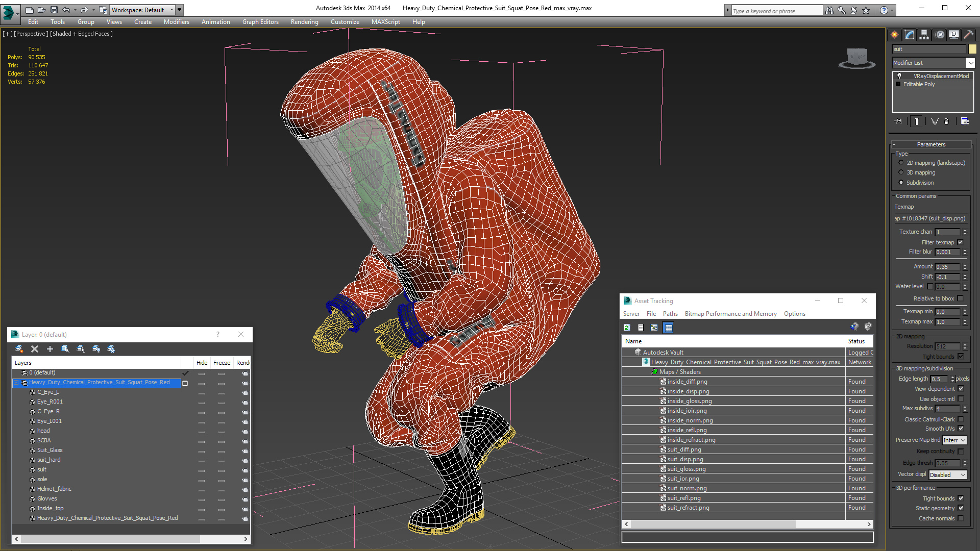 3D model Heavy Duty Chemical Protective Suit Squat Pose Red