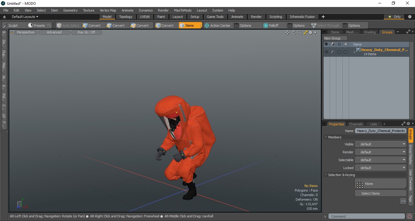 3D model Heavy Duty Chemical Protective Suit Squat Pose Red