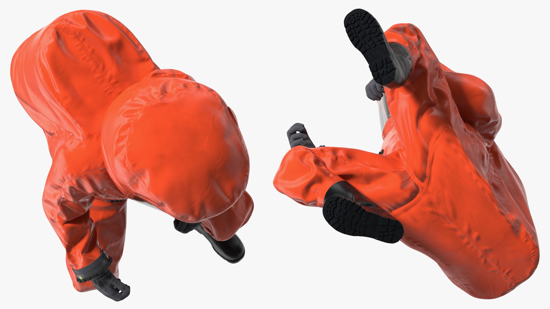 3D model Heavy Duty Chemical Protective Suit Squat Pose Red