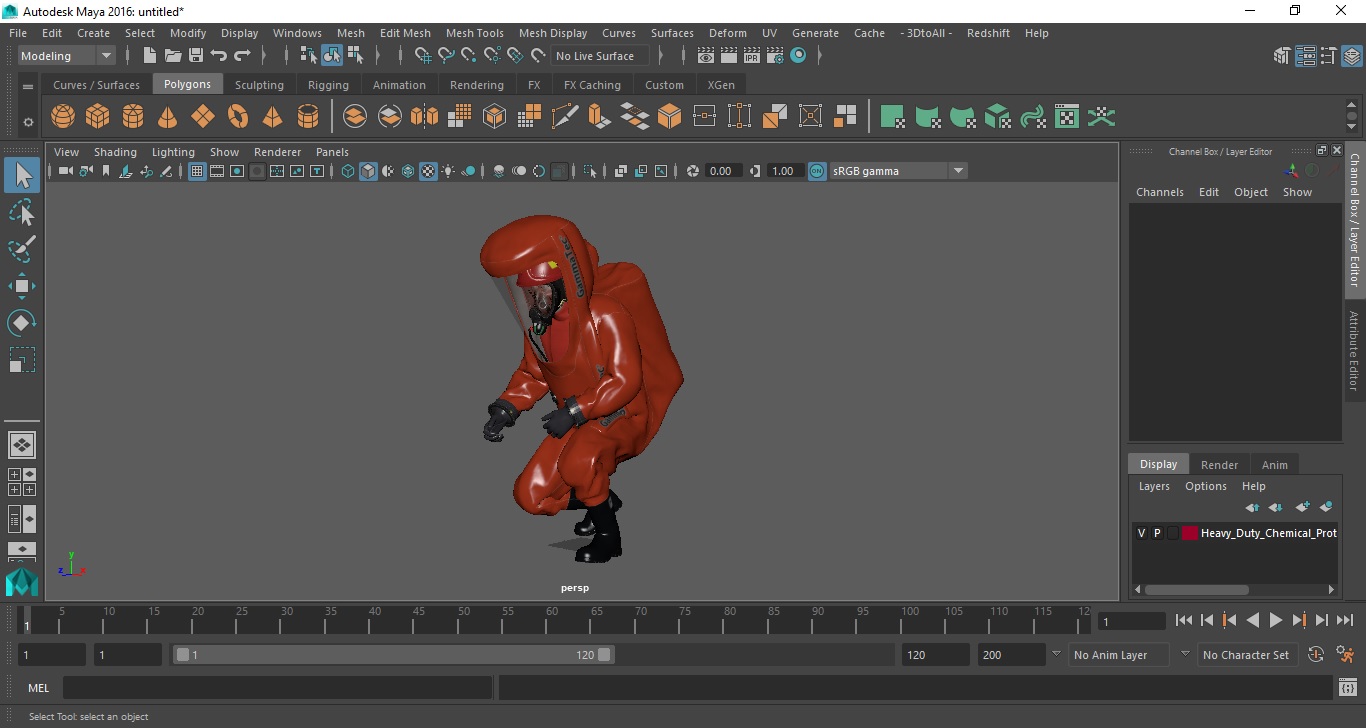 3D model Heavy Duty Chemical Protective Suit Squat Pose Red