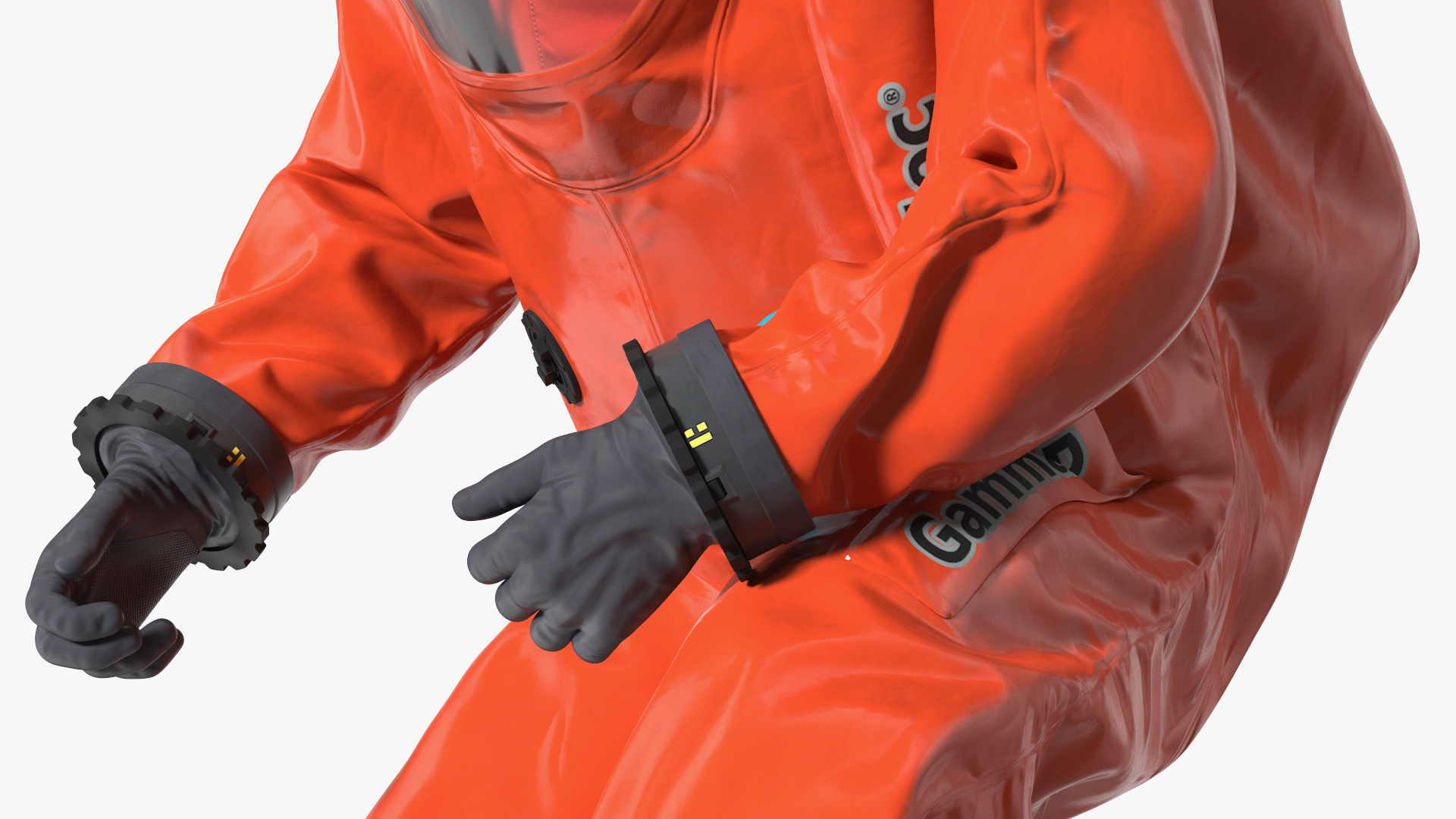 3D model Heavy Duty Chemical Protective Suit Squat Pose Red