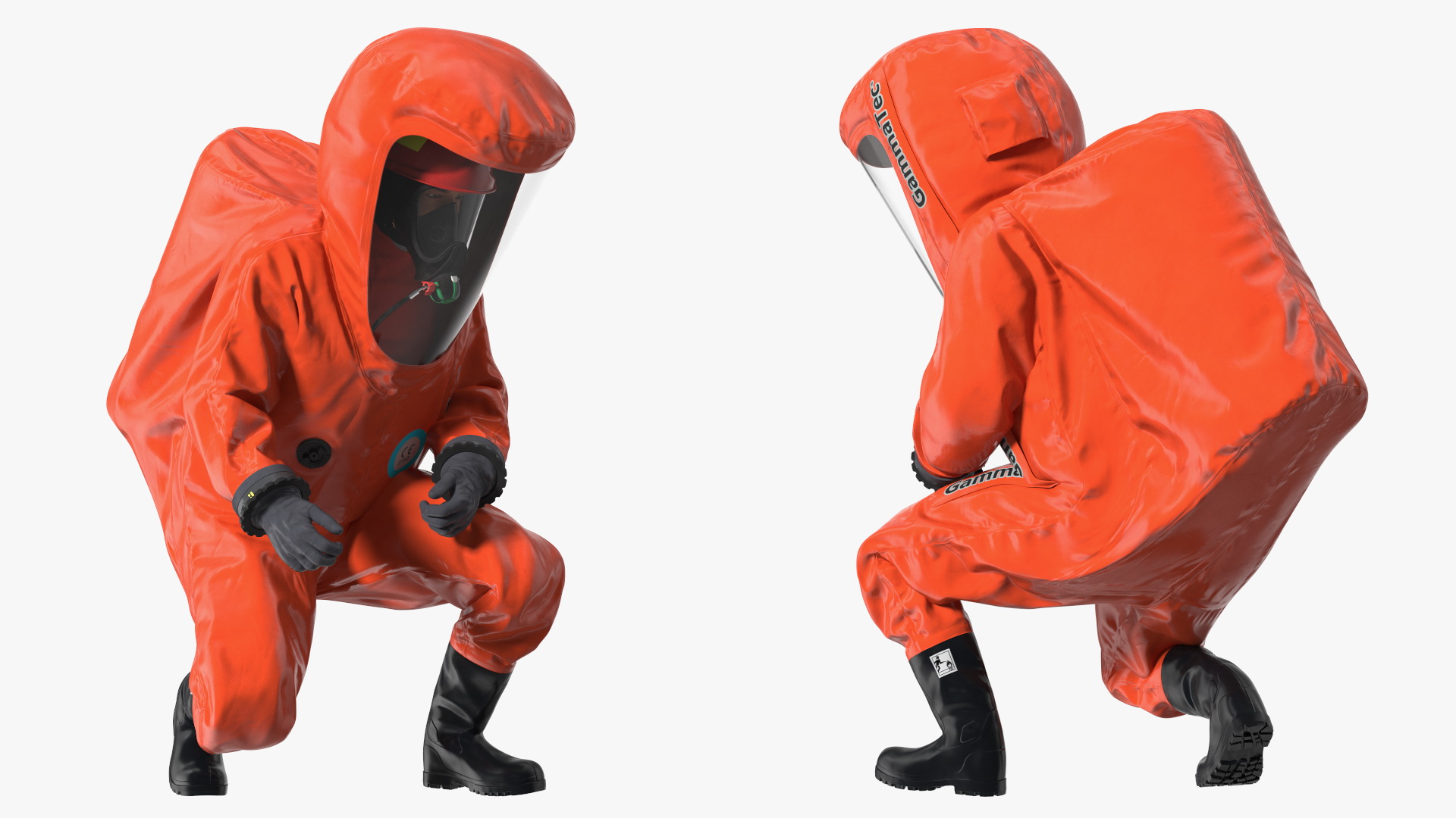 3D model Heavy Duty Chemical Protective Suit Squat Pose Red