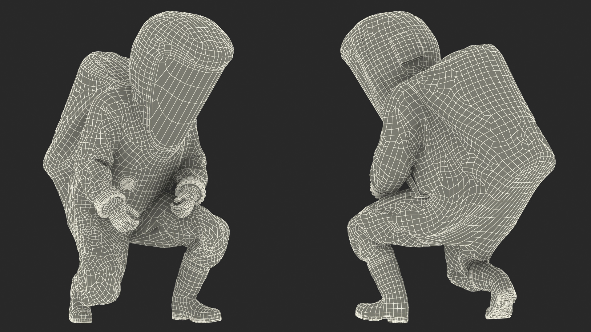 3D model Heavy Duty Chemical Protective Suit Squat Pose Red