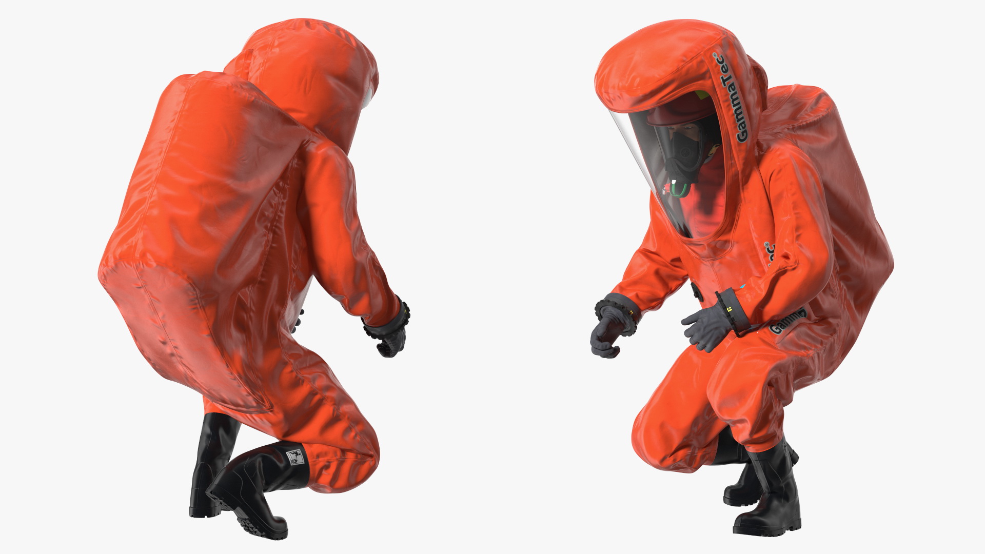 3D model Heavy Duty Chemical Protective Suit Squat Pose Red