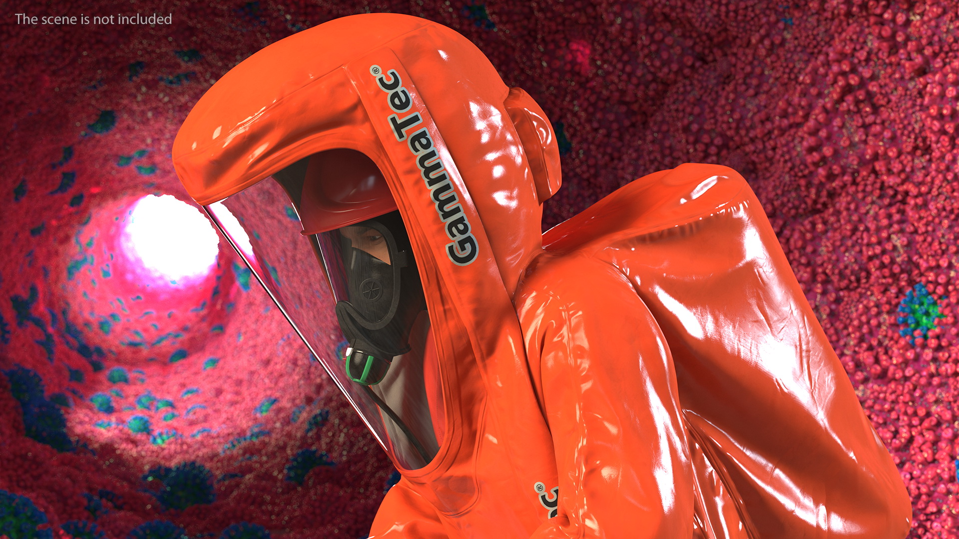 3D model Heavy Duty Chemical Protective Suit Squat Pose Red
