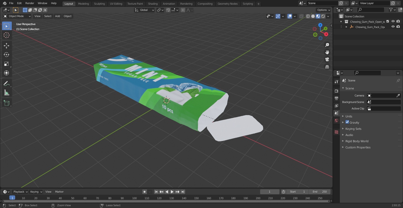 3D model Chewing Gum Pack Open with Pad