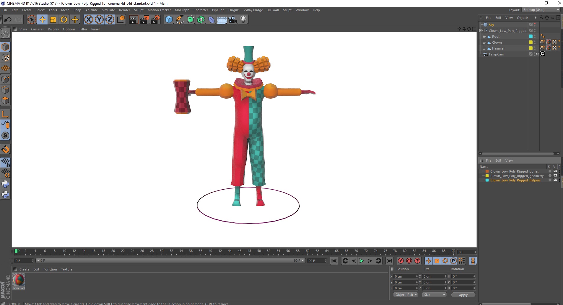 3D model Clown Low Poly Rigged for Cinema 4D