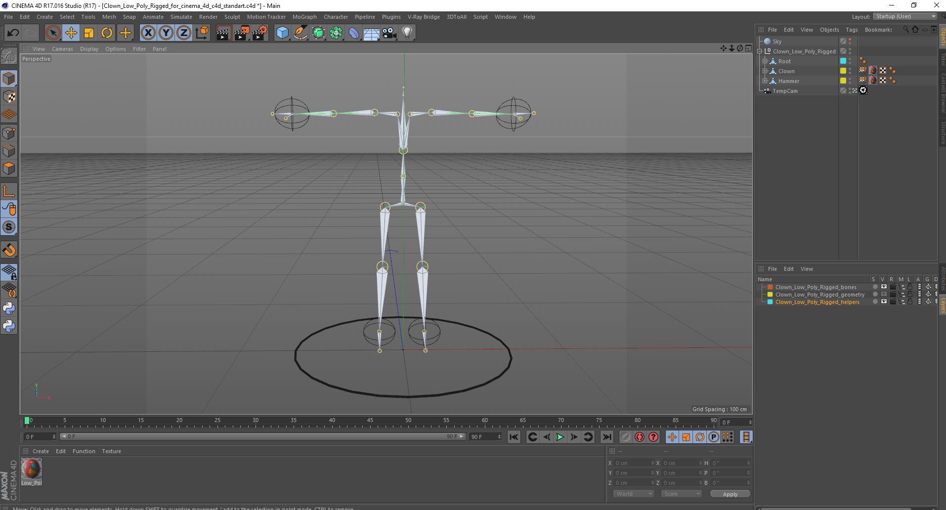3D model Clown Low Poly Rigged for Cinema 4D