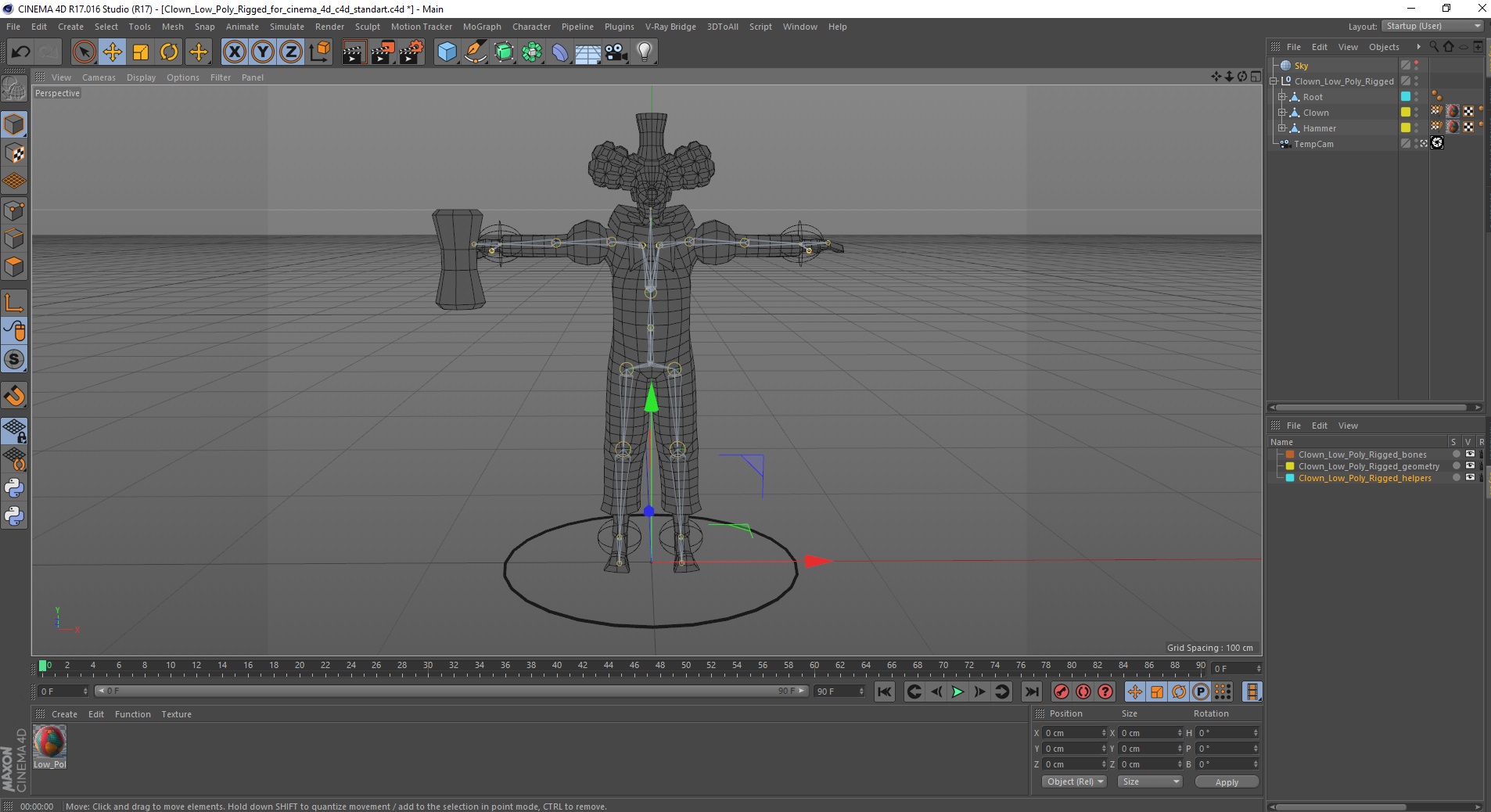 3D model Clown Low Poly Rigged for Cinema 4D