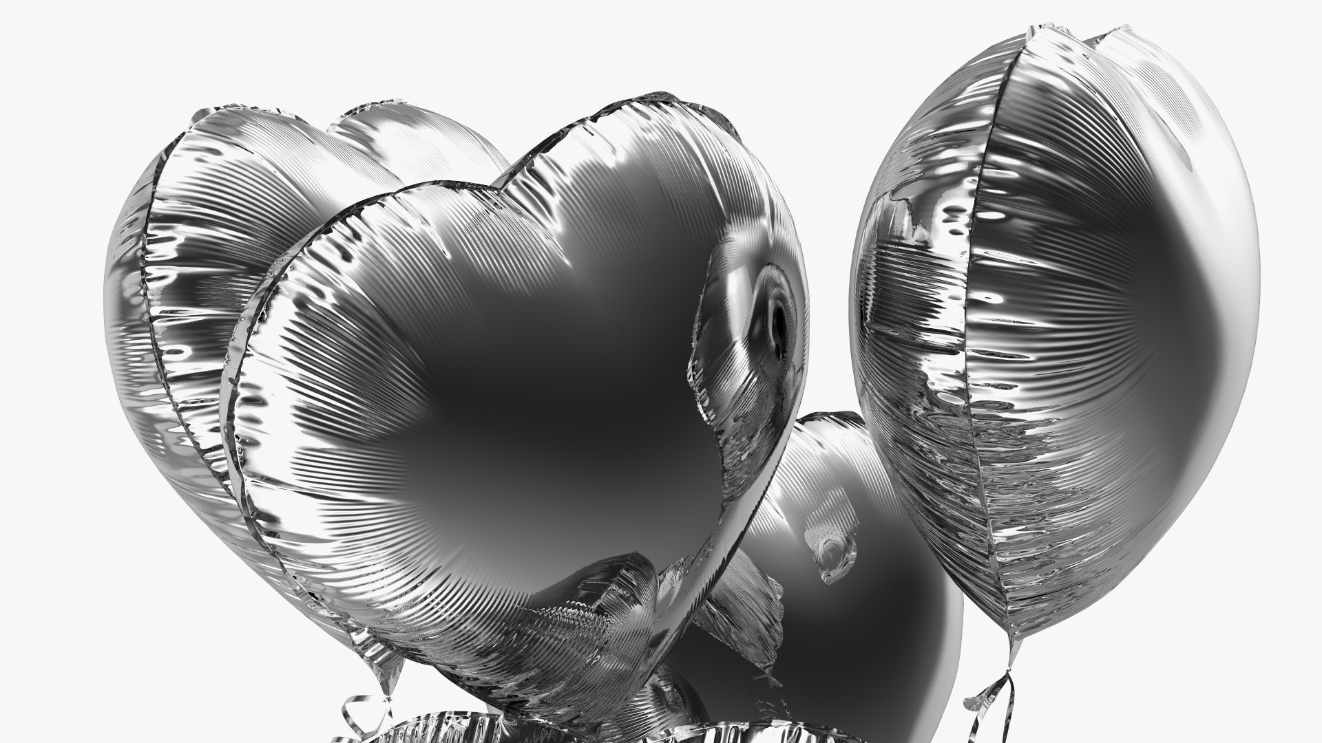 Helium Silver Heart Shape Balloons Bouquet 3D