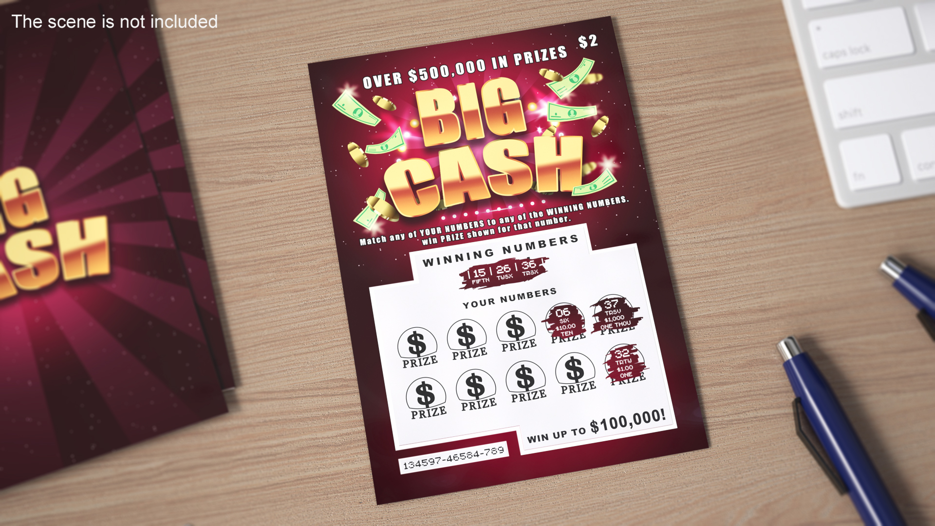 Big Cash Lottery Ticket with Erased Scratchcard 3D