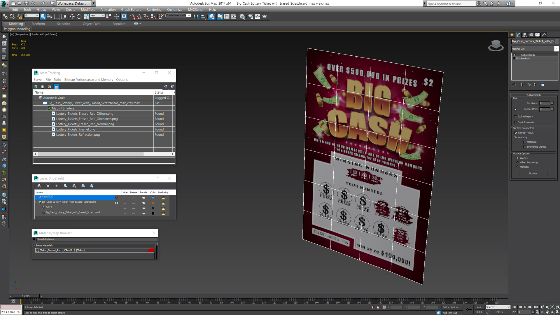 Big Cash Lottery Ticket with Erased Scratchcard 3D