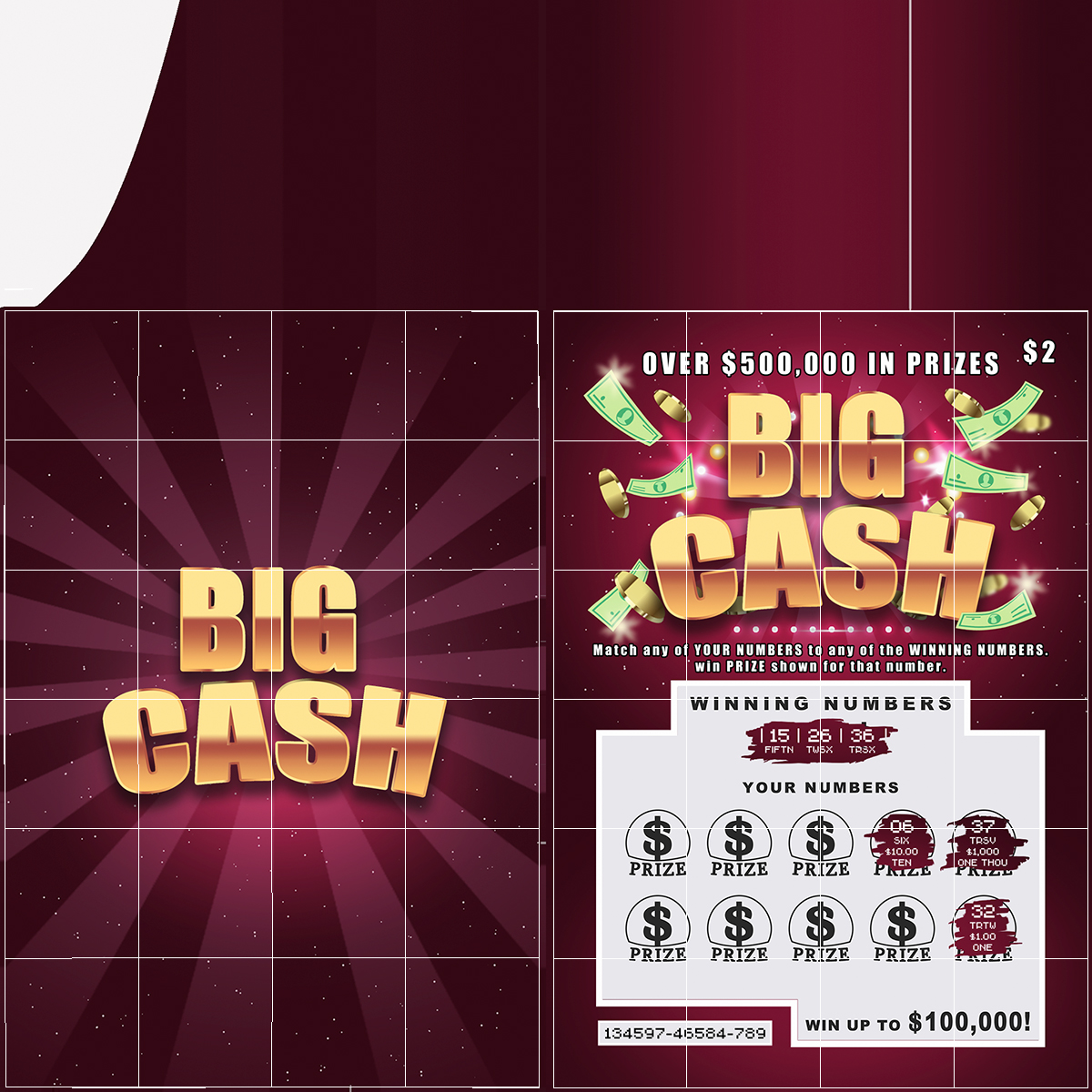 Big Cash Lottery Ticket with Erased Scratchcard 3D
