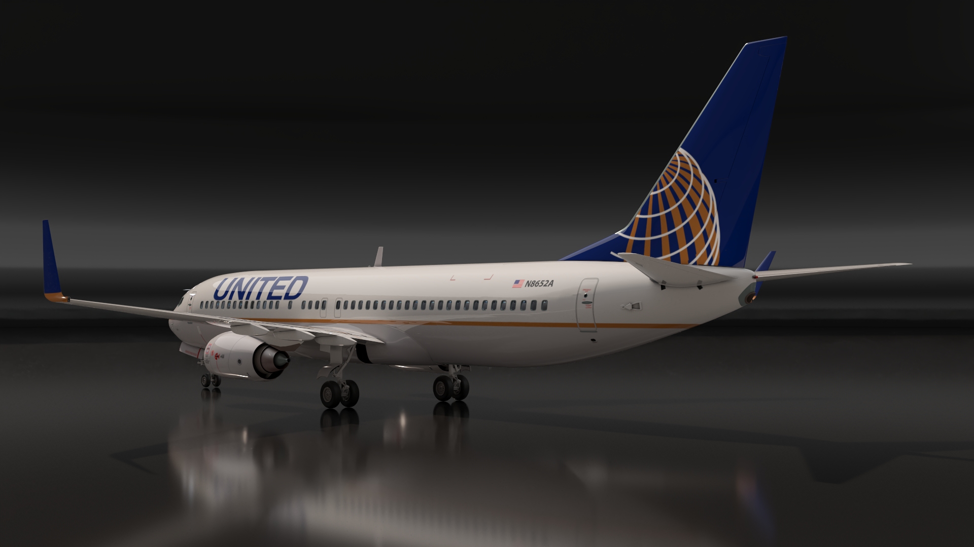 3D United Airlines Boeing 737 with Cockpit and Cabin Rigged