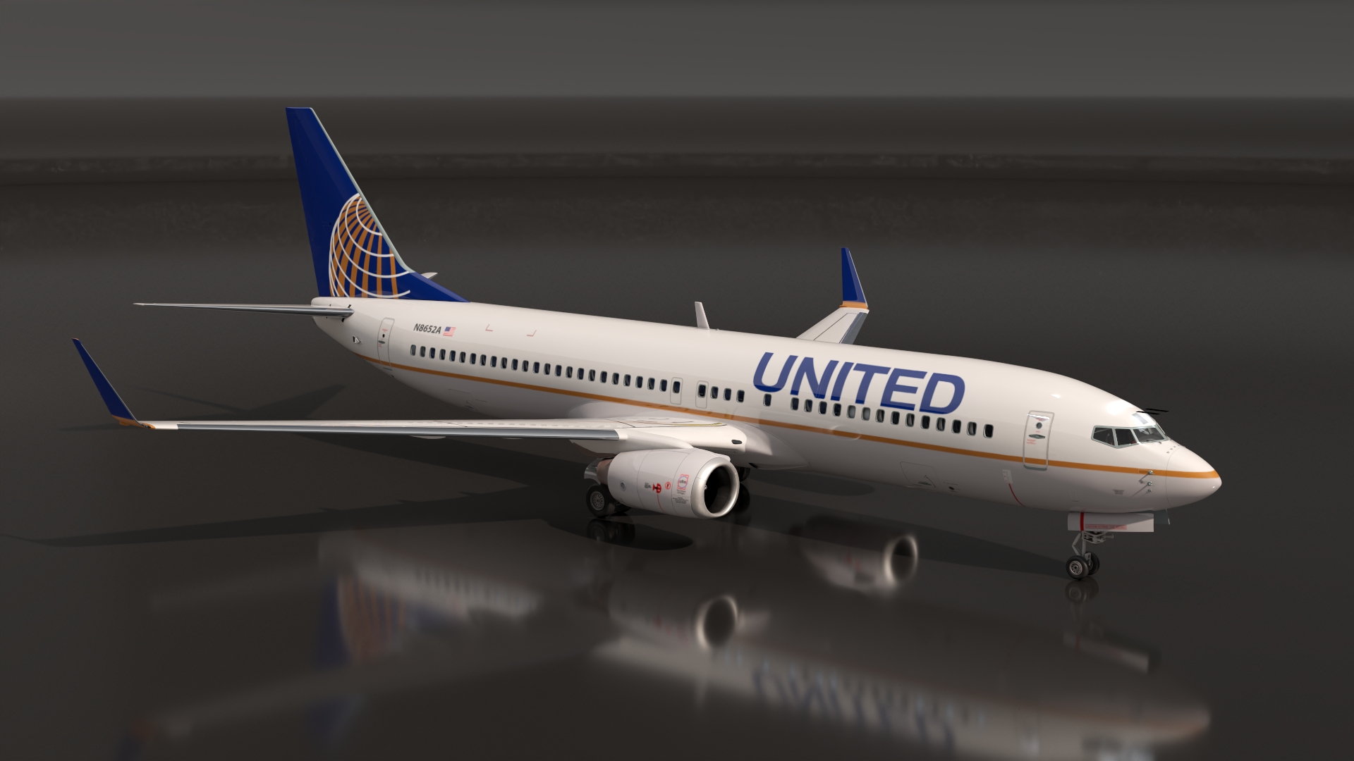 3D United Airlines Boeing 737 with Cockpit and Cabin Rigged