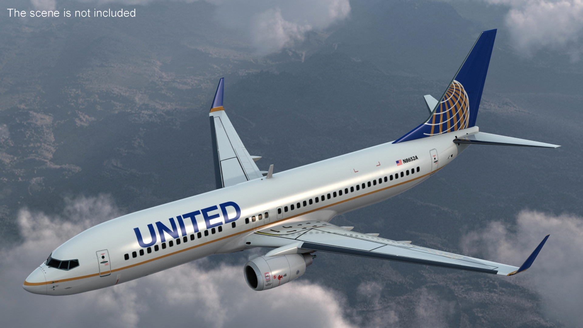 3D United Airlines Boeing 737 with Cockpit and Cabin Rigged