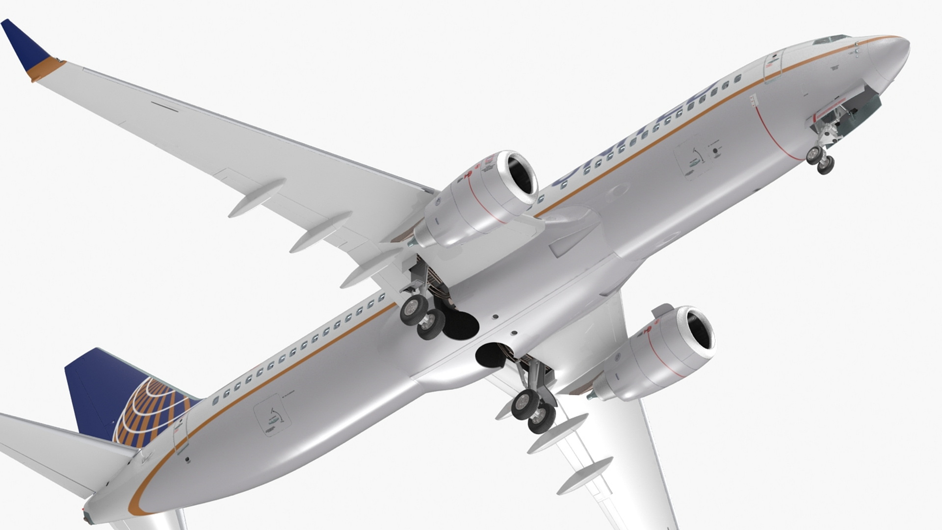 3D United Airlines Boeing 737 with Cockpit and Cabin Rigged