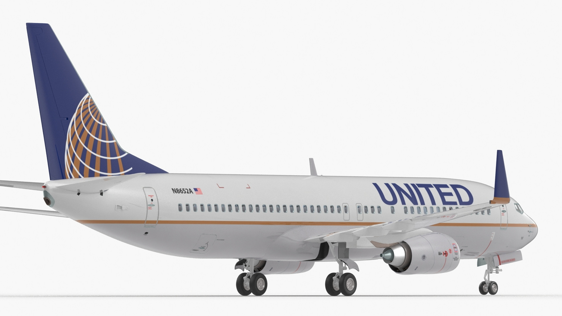 3D United Airlines Boeing 737 with Cockpit and Cabin Rigged