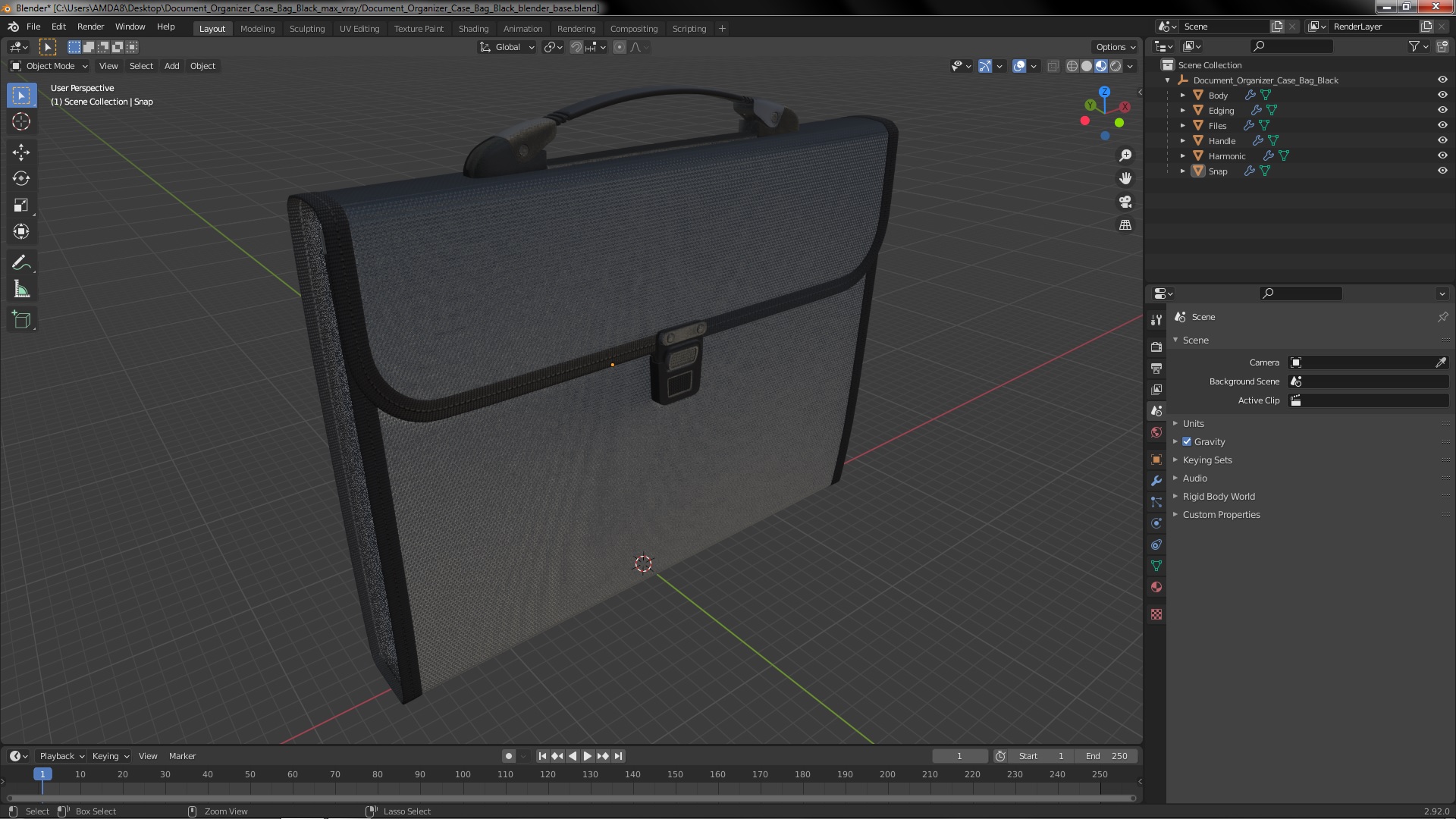 3D Document Organizer Case Bag Black model