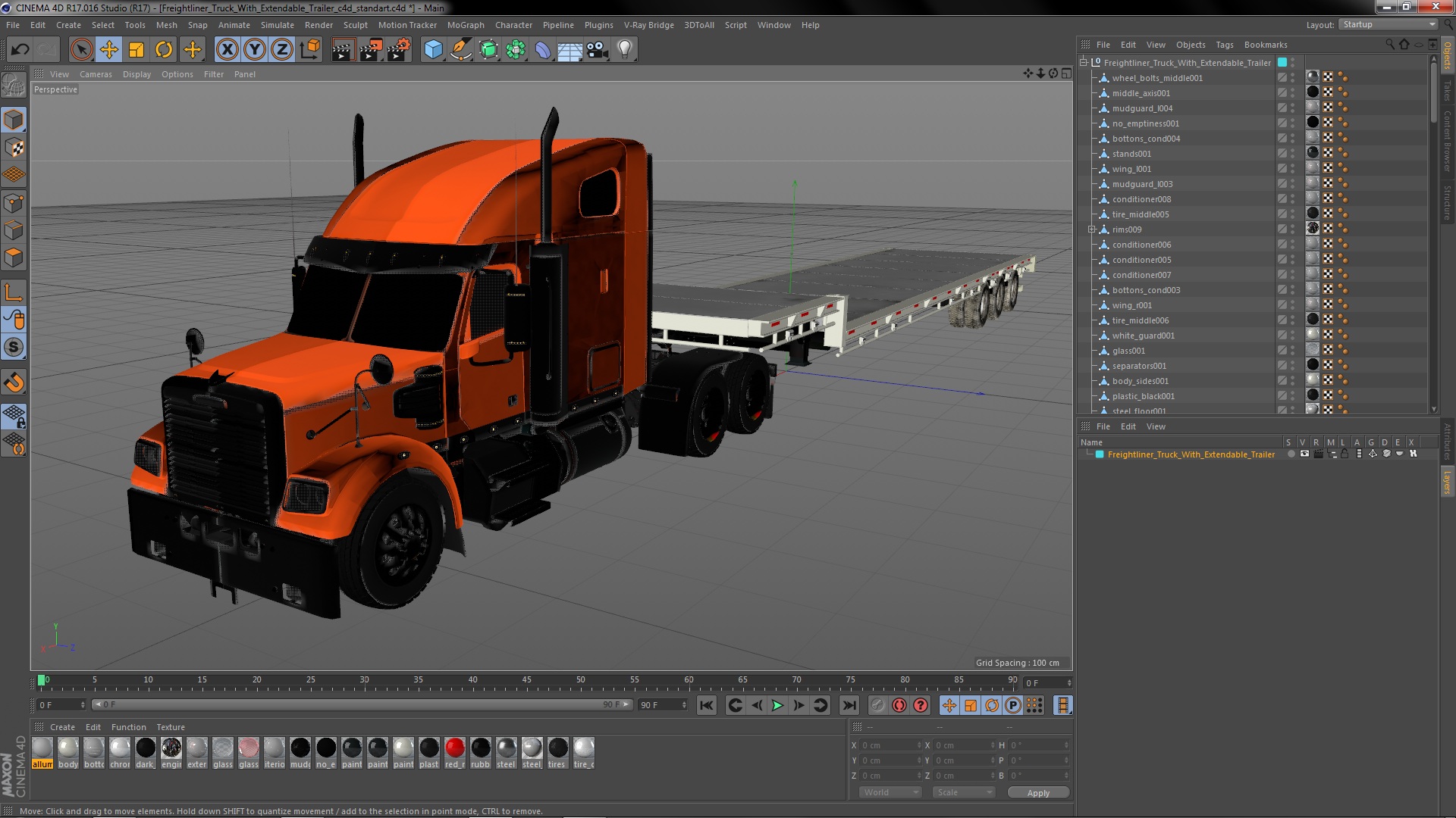 Freightliner Truck With Extendable Trailer 3D