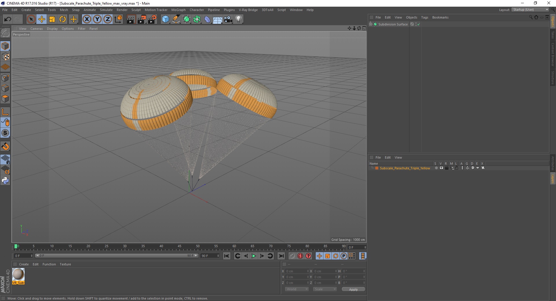 Subscale Parachute Triple Yellow 3D