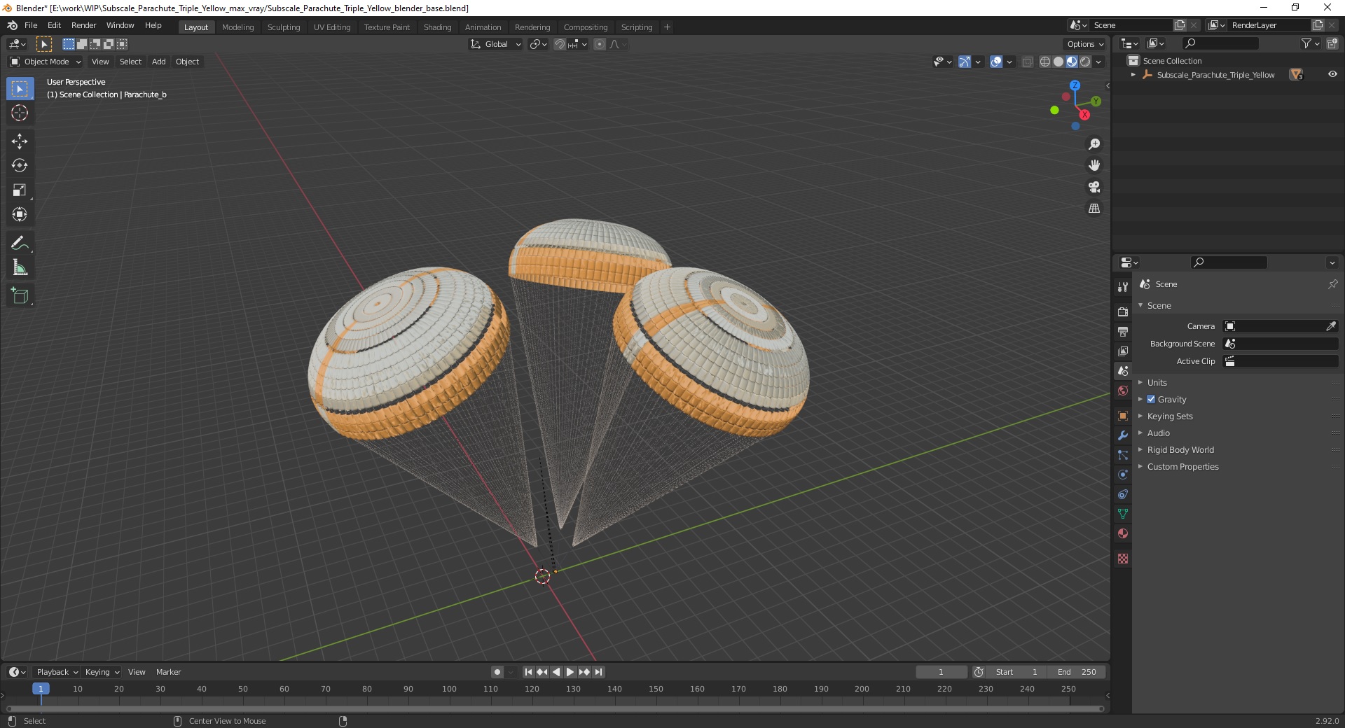 Subscale Parachute Triple Yellow 3D
