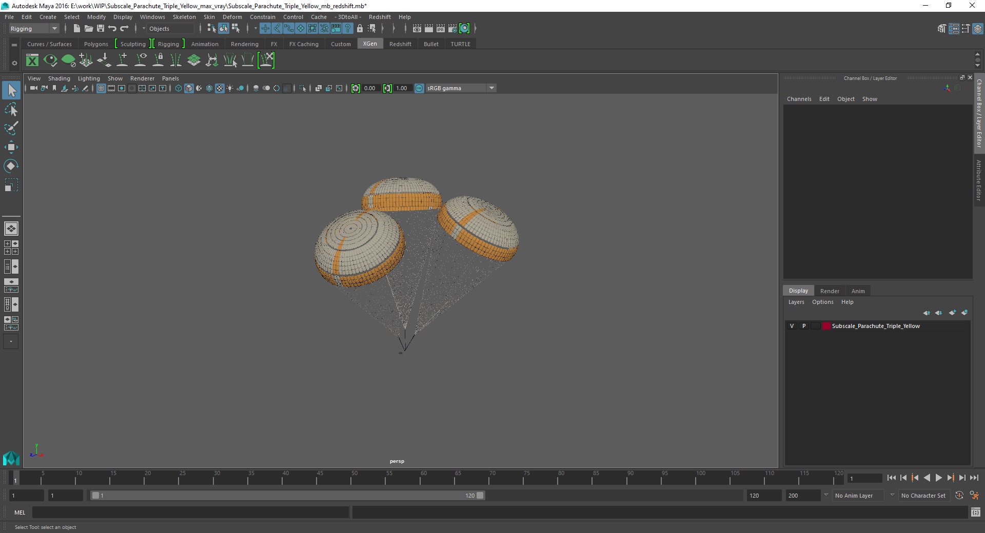 Subscale Parachute Triple Yellow 3D