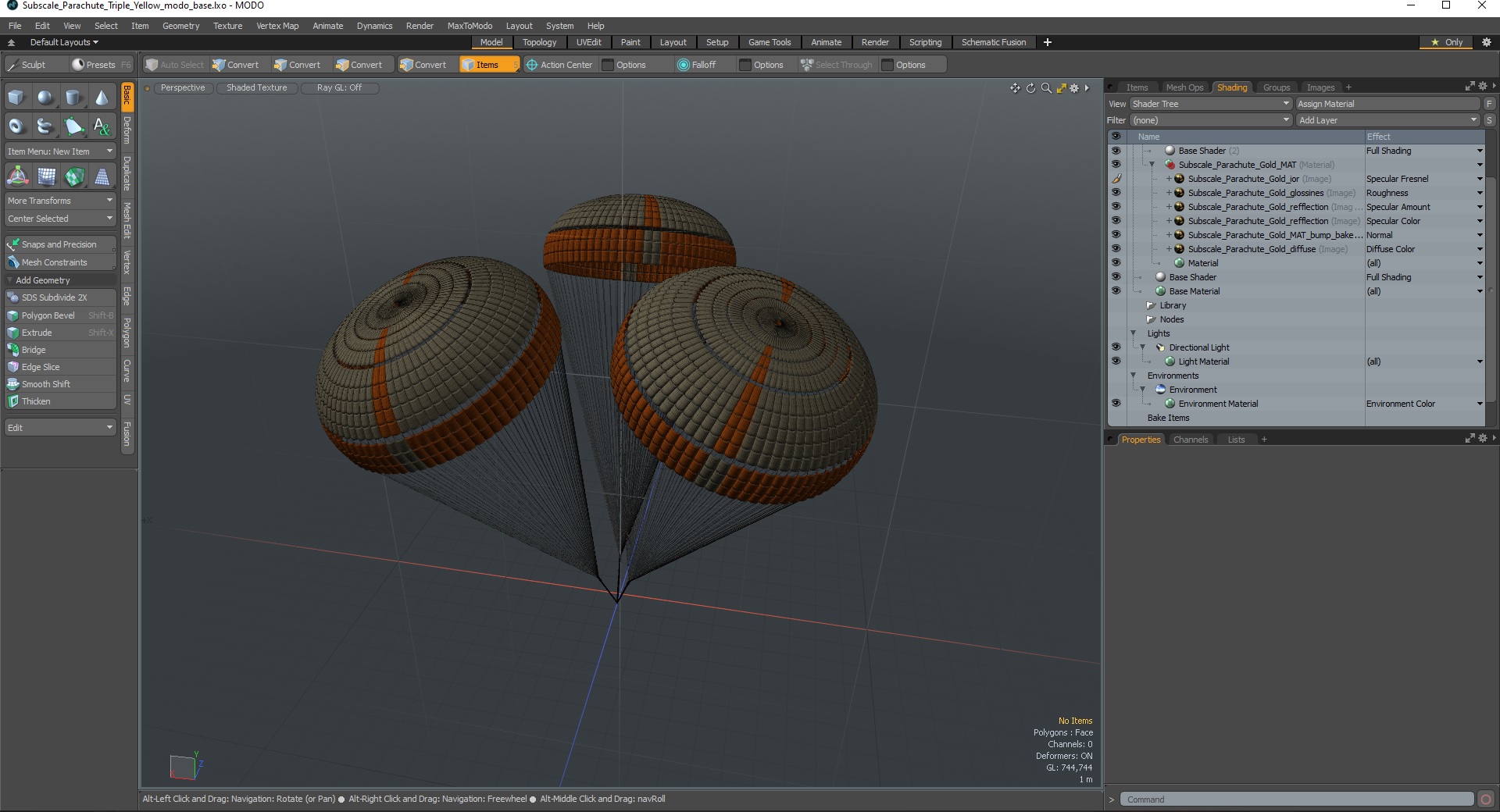 Subscale Parachute Triple Yellow 3D