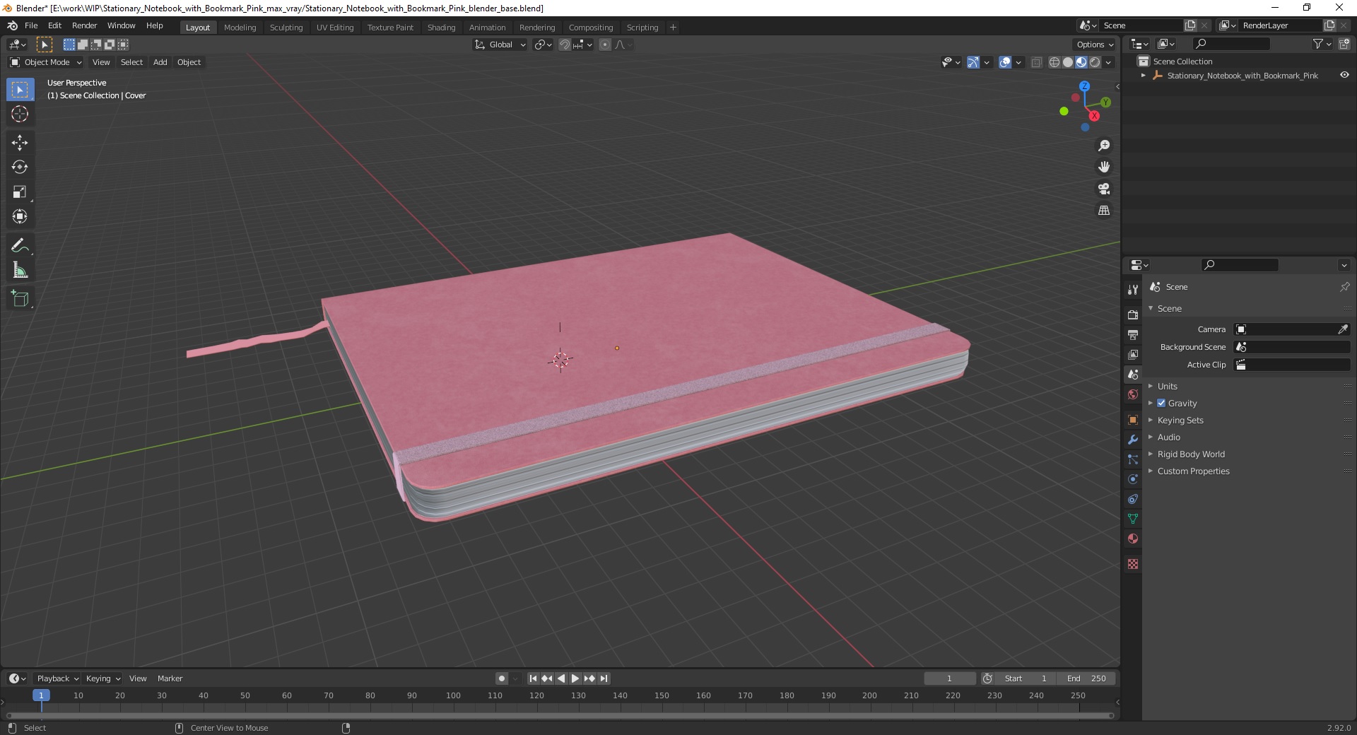 3D Stationary Notebook with Bookmark Pink model