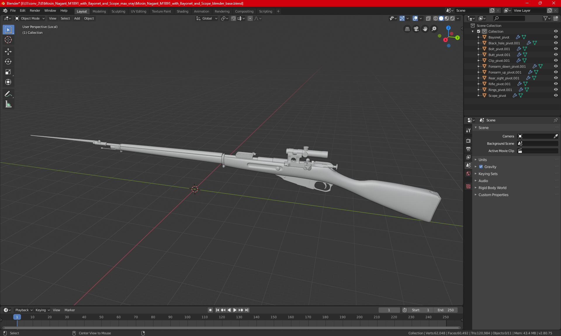 3D Mosin Nagant M1891 with Bayonet and Scope