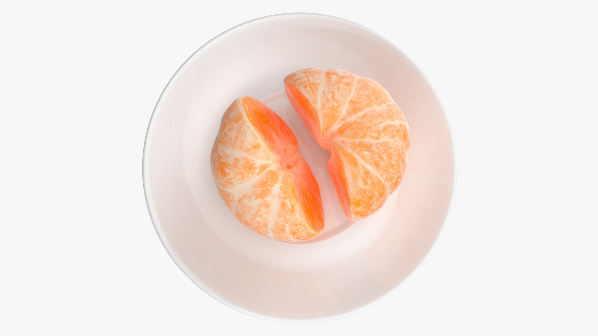 3D Peeled Tangerine Fruit Split in Half on White Plate