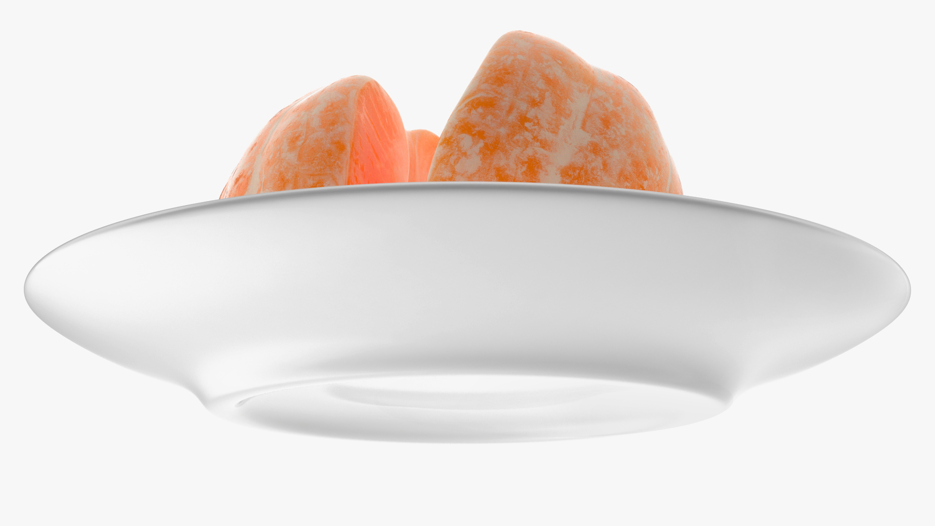 3D Peeled Tangerine Fruit Split in Half on White Plate