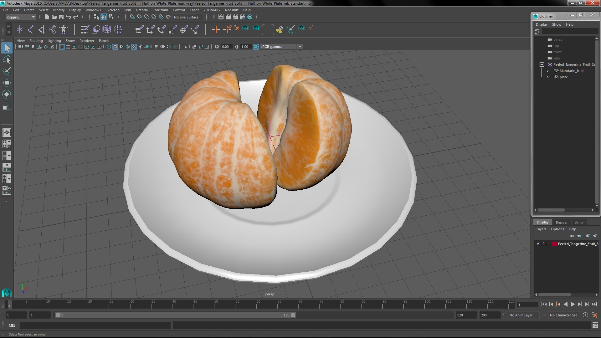 3D Peeled Tangerine Fruit Split in Half on White Plate