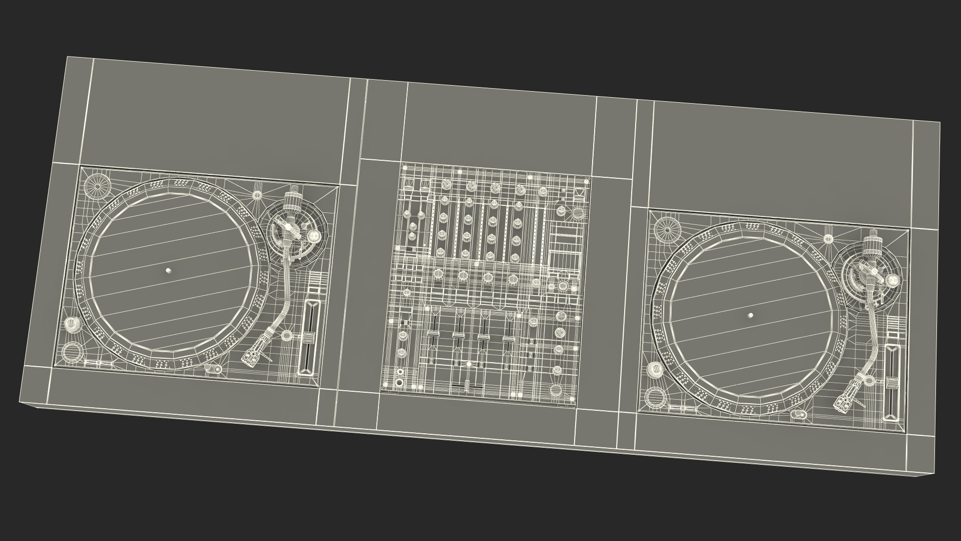 3D DJ Console with Mixer Pioneer and Green Lighting model
