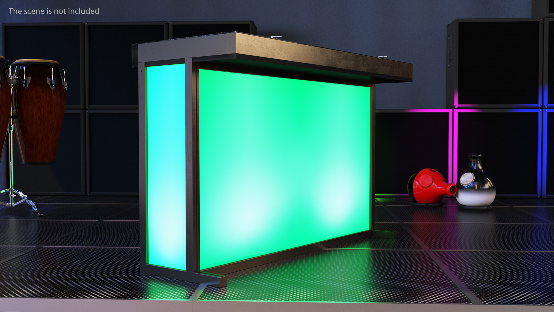 3D DJ Console with Mixer Pioneer and Green Lighting model