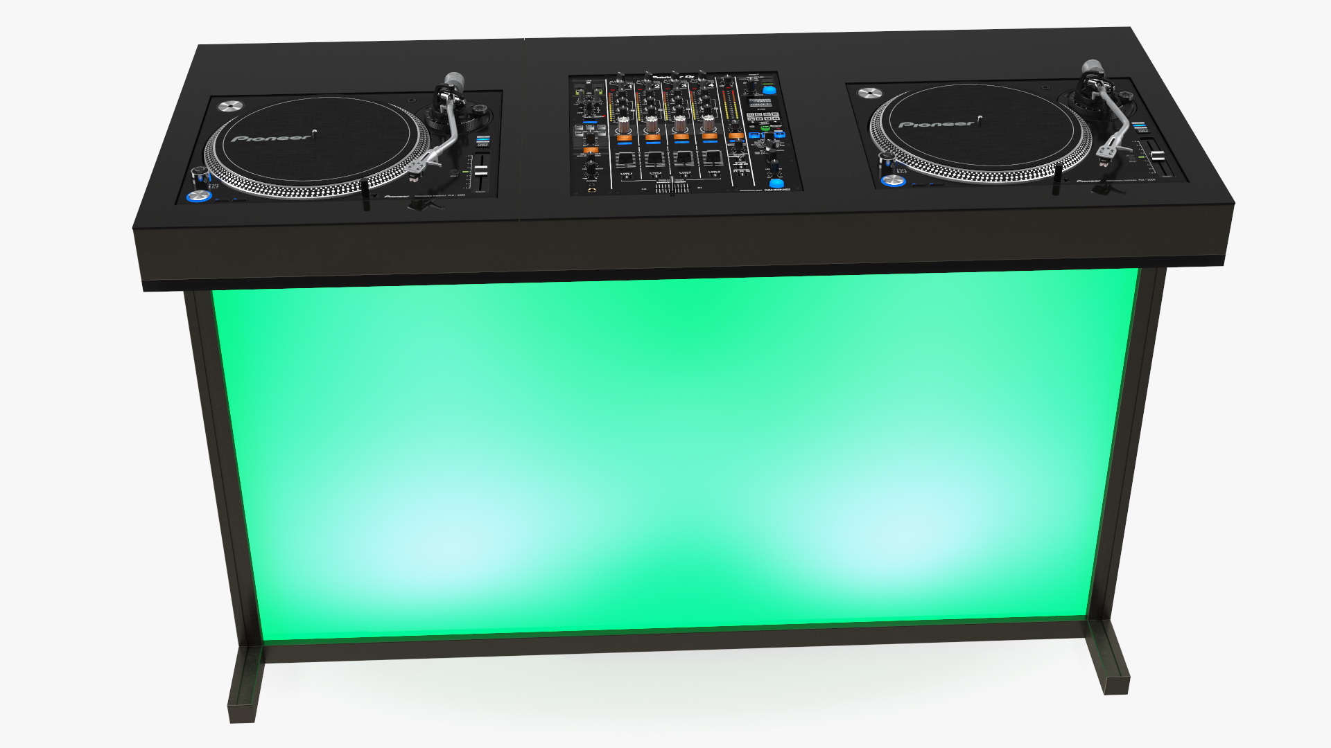3D DJ Console with Mixer Pioneer and Green Lighting model