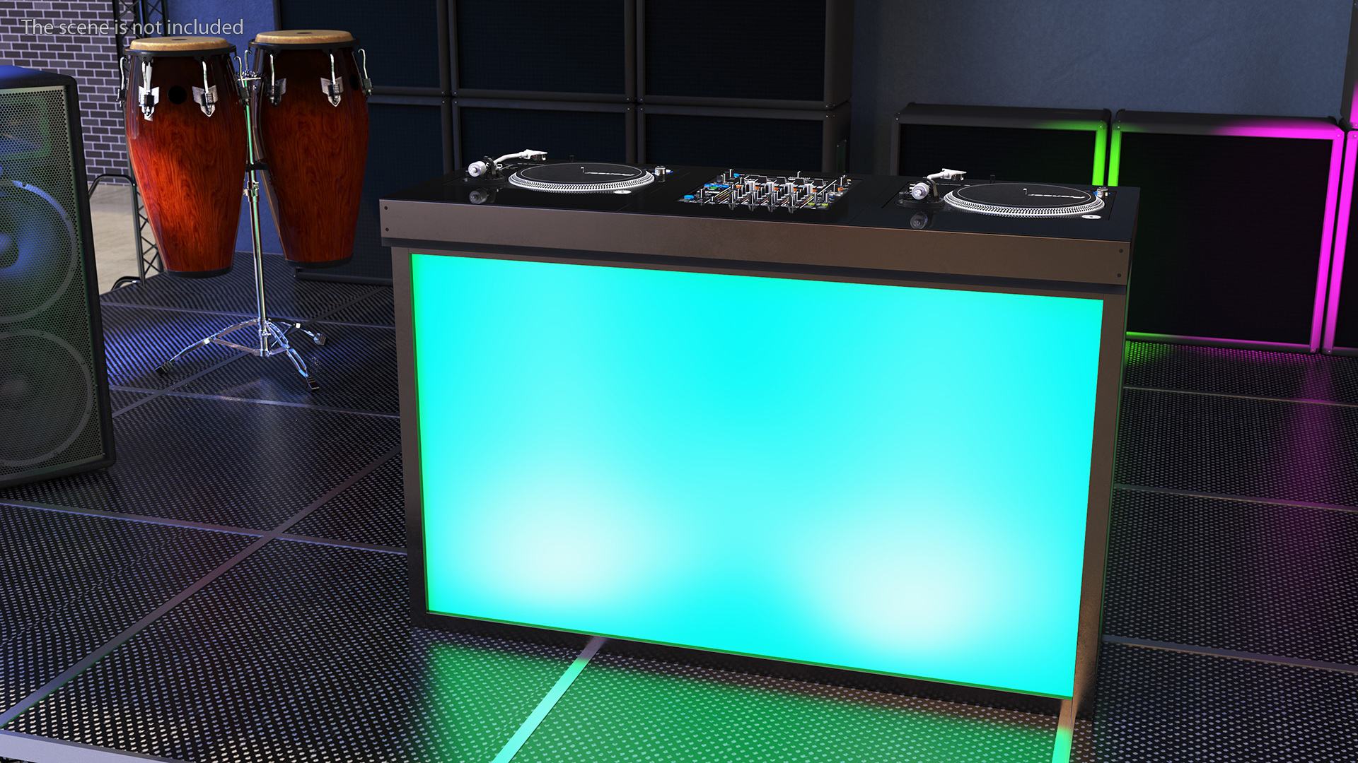 3D DJ Console with Mixer Pioneer and Green Lighting model