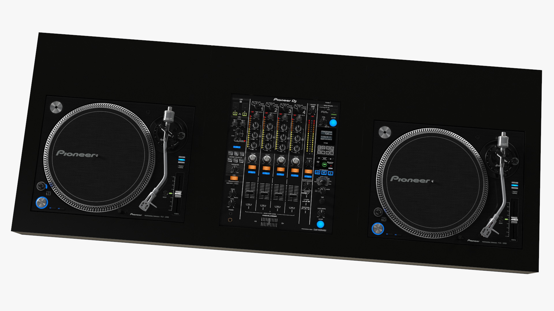 3D DJ Console with Mixer Pioneer and Green Lighting model