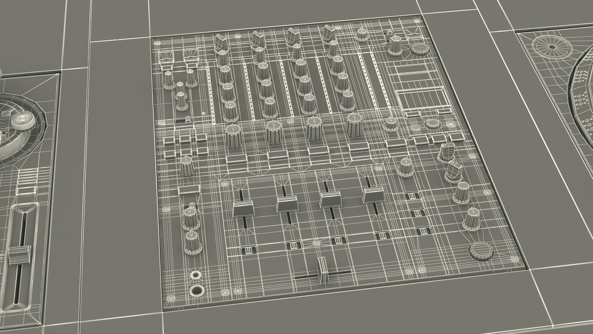 3D DJ Console with Mixer Pioneer and Green Lighting model