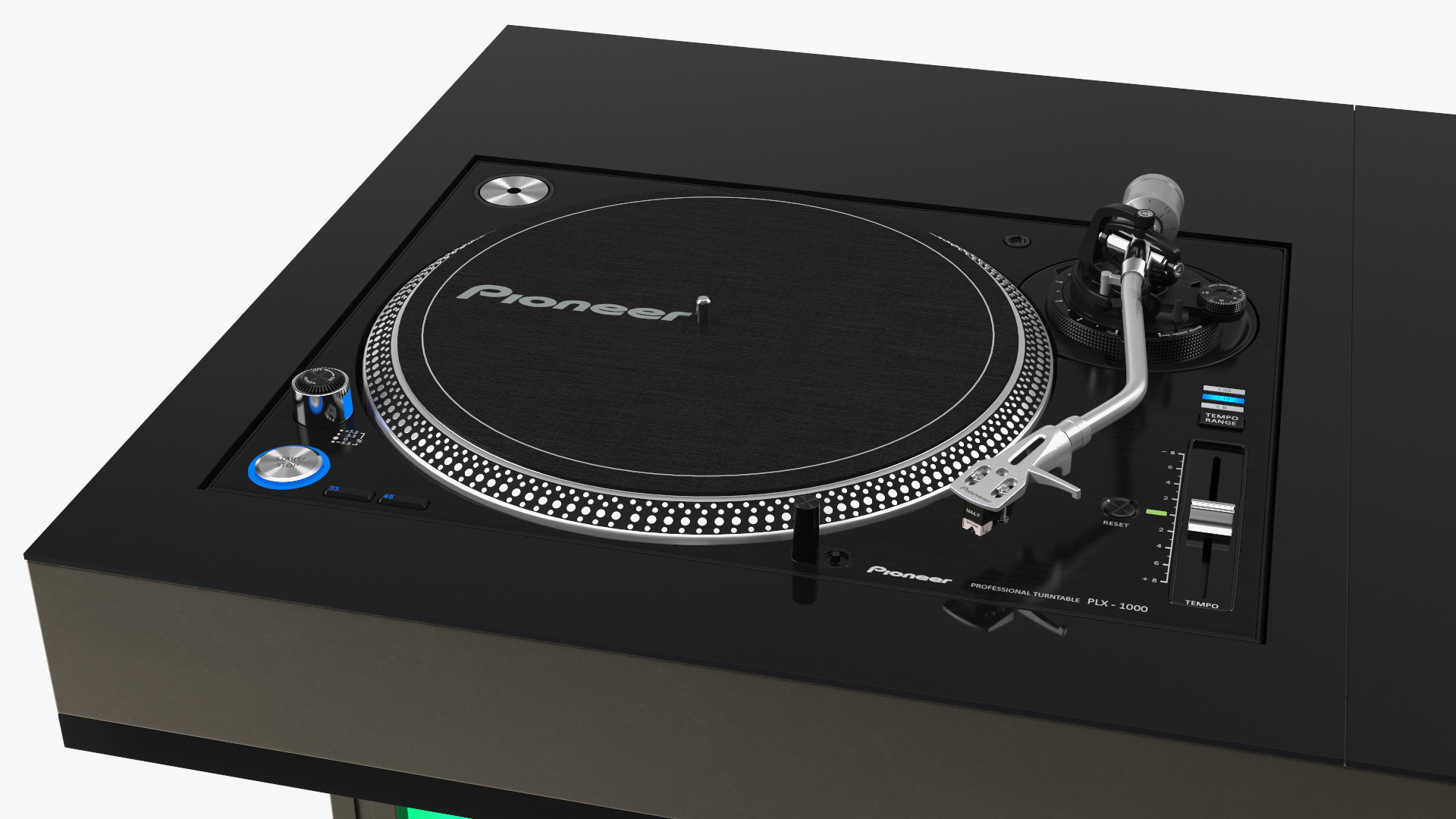 3D DJ Console with Mixer Pioneer and Green Lighting model