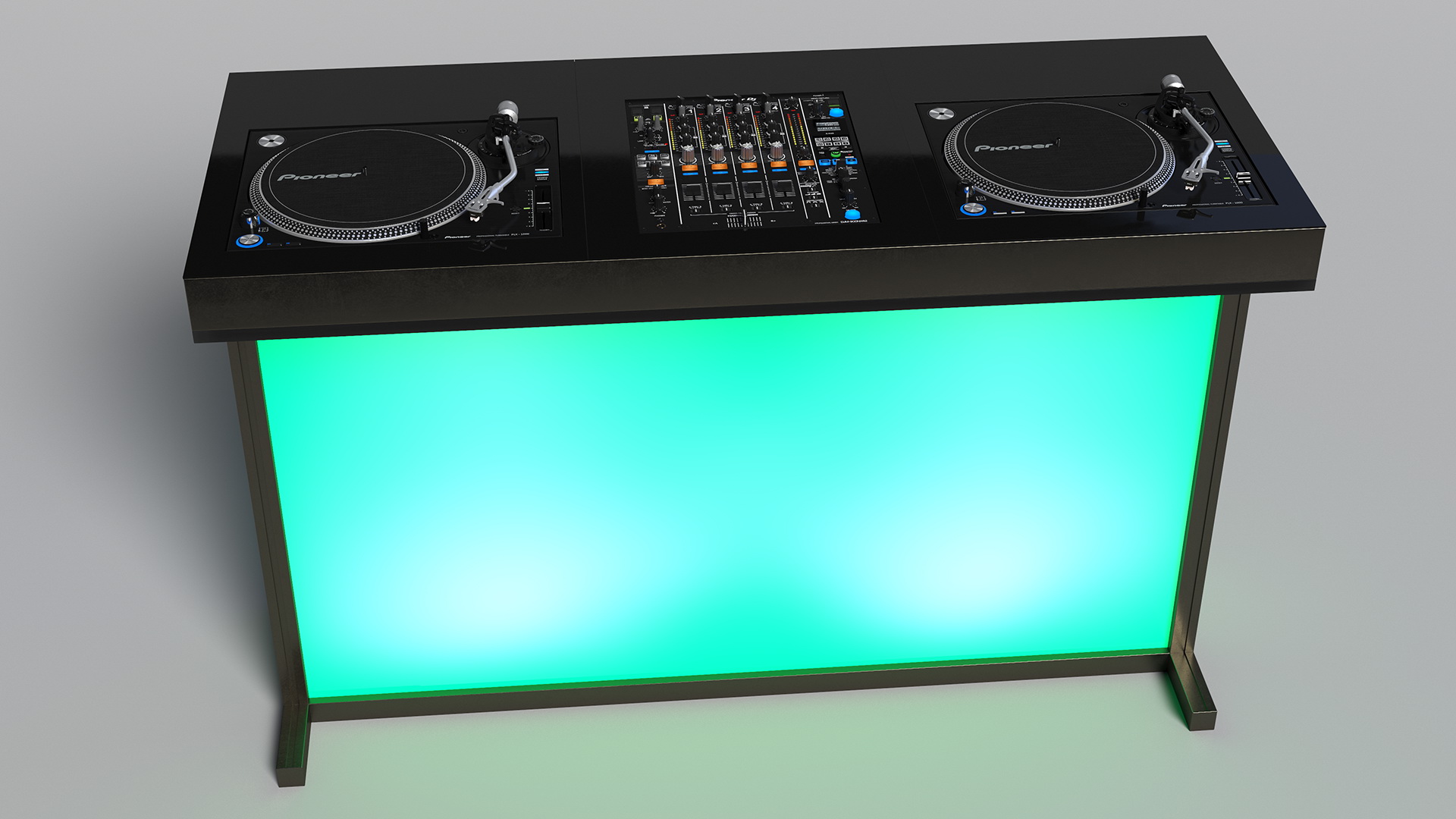 3D DJ Console with Mixer Pioneer and Green Lighting model