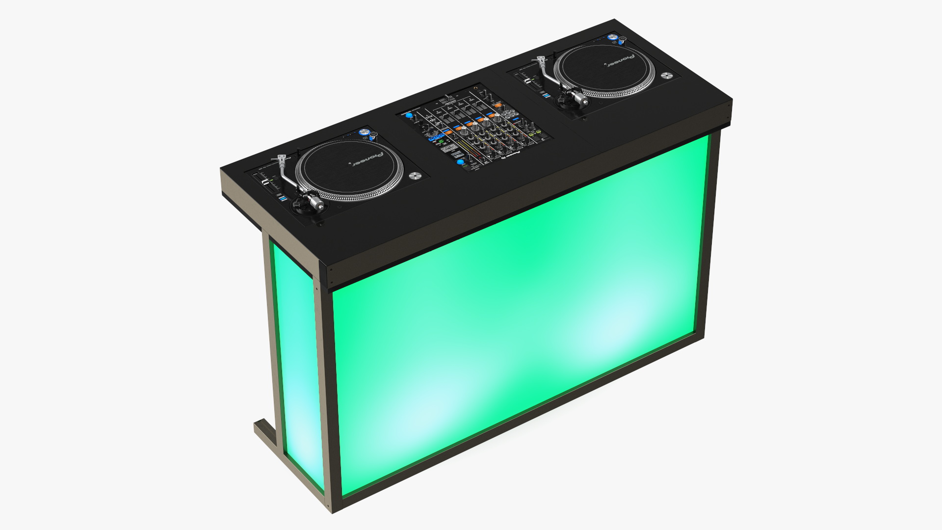3D DJ Console with Mixer Pioneer and Green Lighting model