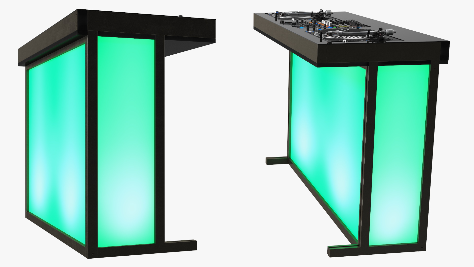 3D DJ Console with Mixer Pioneer and Green Lighting model