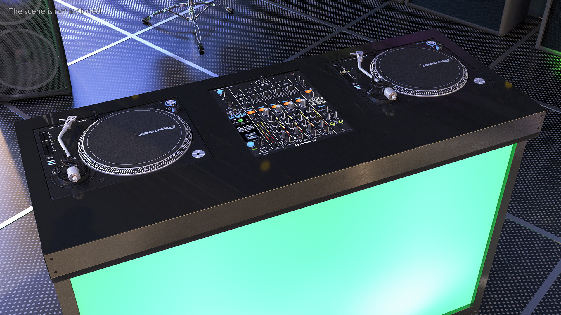 3D DJ Console with Mixer Pioneer and Green Lighting model
