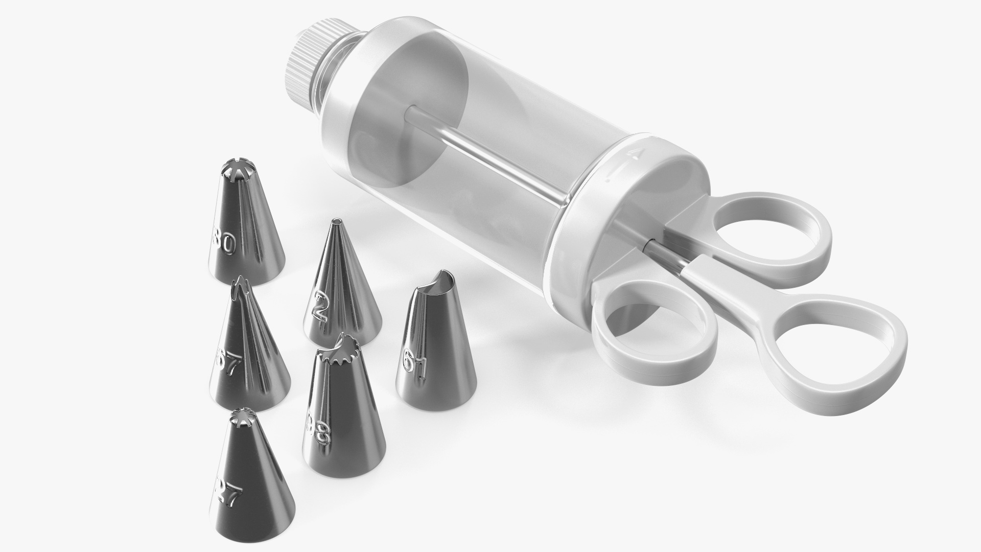Cake Decorating Icing Syringe 6 Nozzles Empty Set 3D model